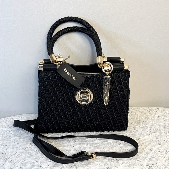 bebe Handbags - BEBE BLACK ERIKA MINI SHOPPER•FAUX LEATHER PURSE•NWTS